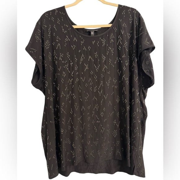 Eileen Fisher Beaded Silk Top XL Black Quiet Luxury Flowy Monochromatic Layering - Picture 1 of 6